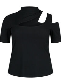 Short-sleeved blouse with cut-out section