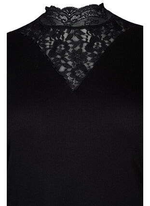 High neck blouse with lace, Black, Packshot image number 2
