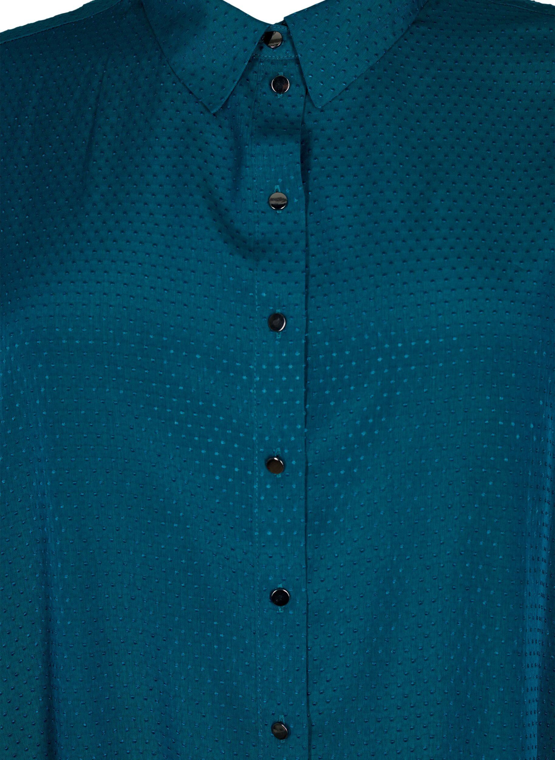 Zizzifashion Short-sleeved shirt dress with dotted structure, Deep Teal, Packshot image number 2