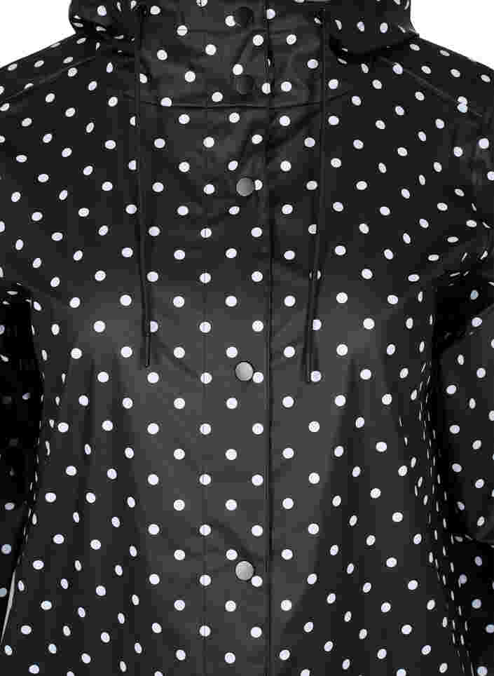 Hooded polka dot rain jacket, Black W/White Dot, Packshot image number 2