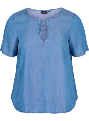 Short-sleeved top in lyocell (TENCEL™), Blue denim, Packshot image number 0