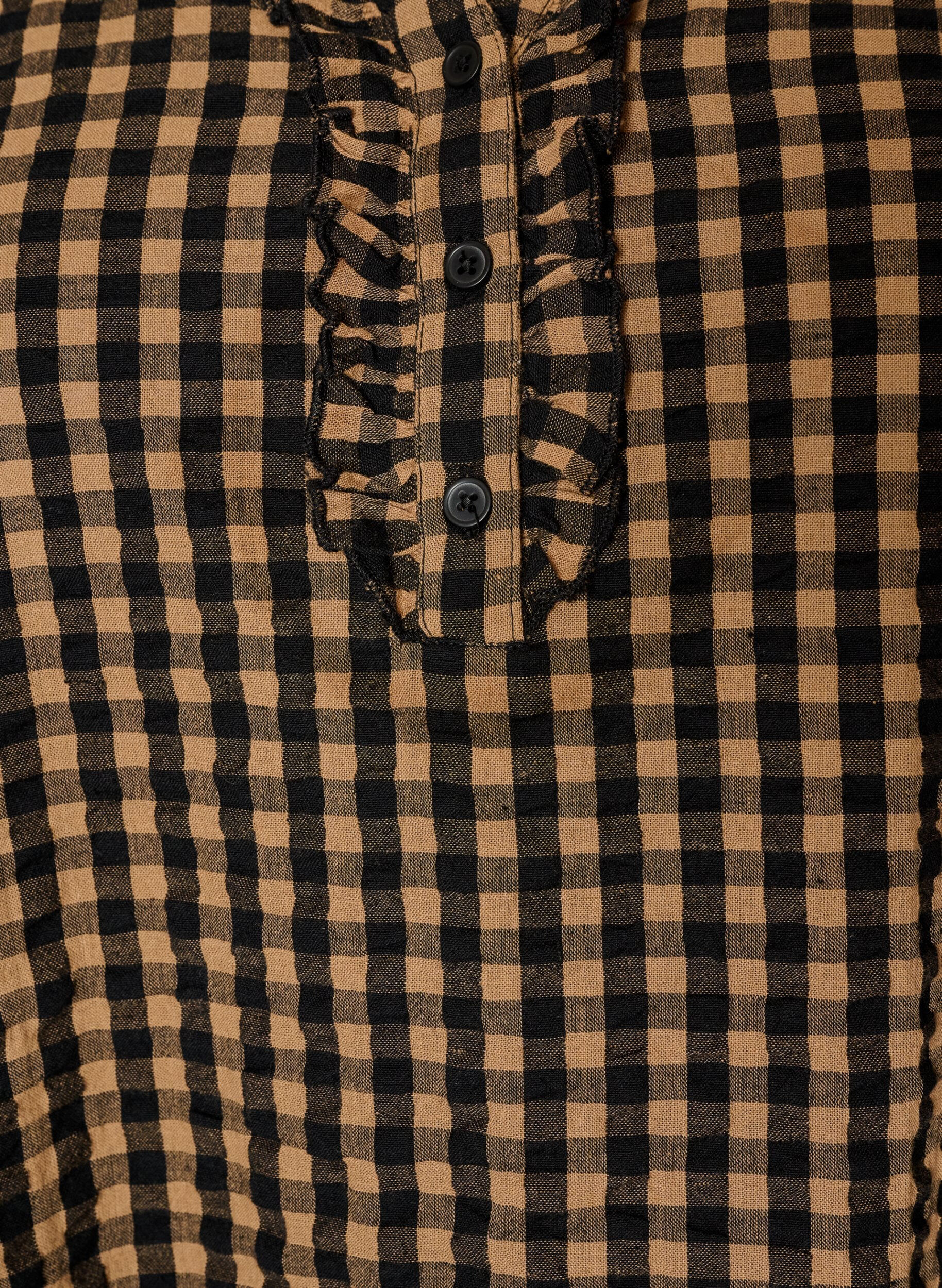 ZizzifashionChecked cotton dress with ruffle details, Brown, Packshot image number 2