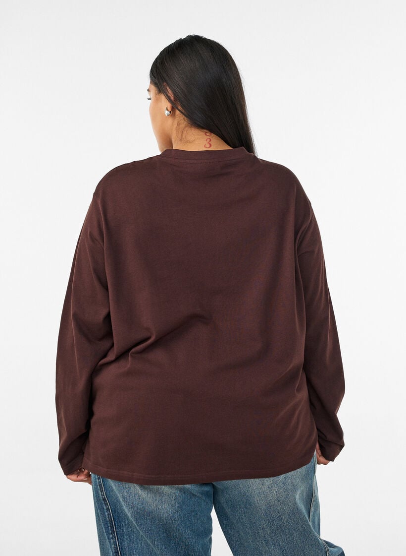 Basic t-shirt with long sleeves, Brown, Model image number 2