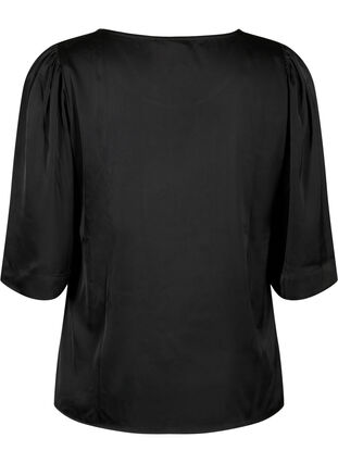 Satin blouse with half-length sleeves, Black, Packshot image number 1