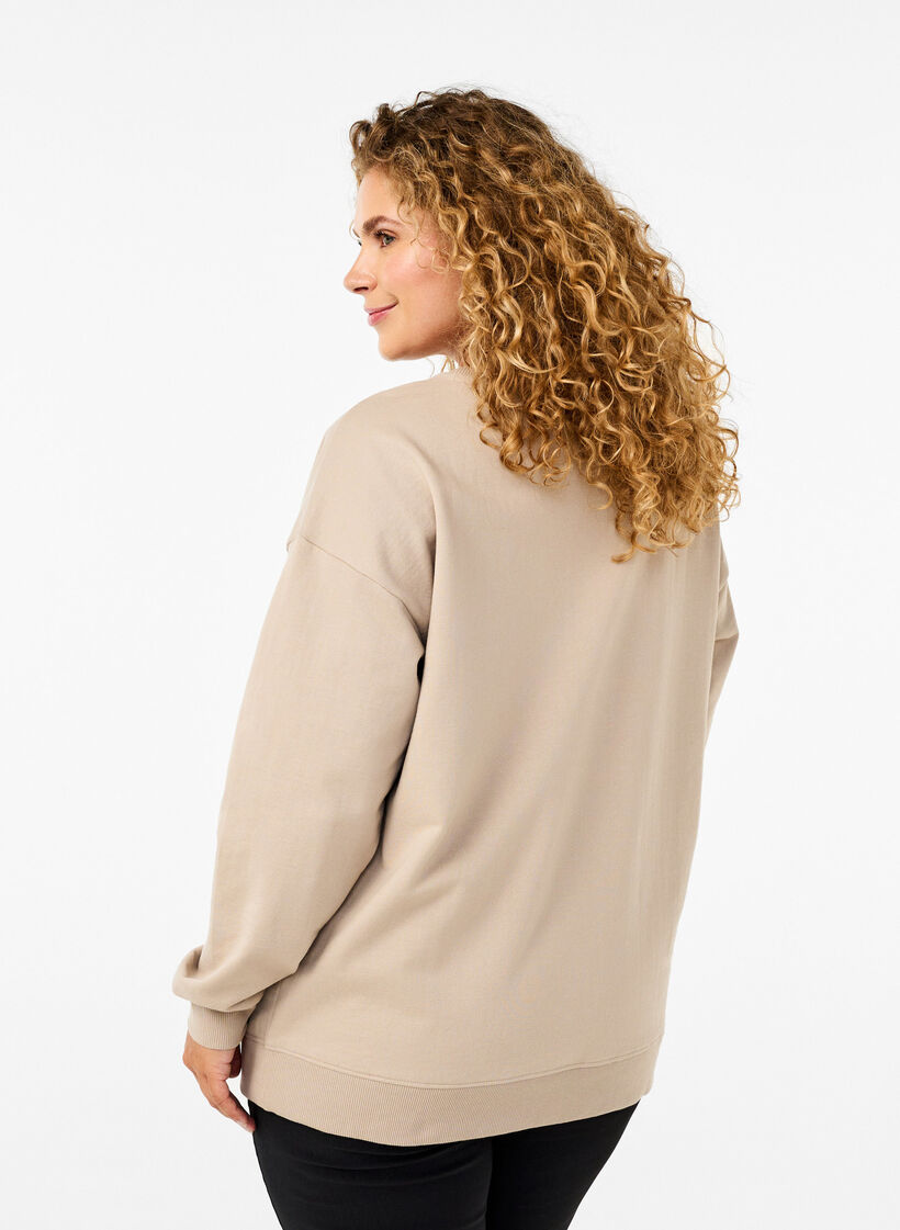 Sweatshirt with a round neck, Simply Taupe, Model image number 1