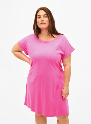2-pack cotton dress with short sleeves, Shocking Pink/Black, Model image number 0