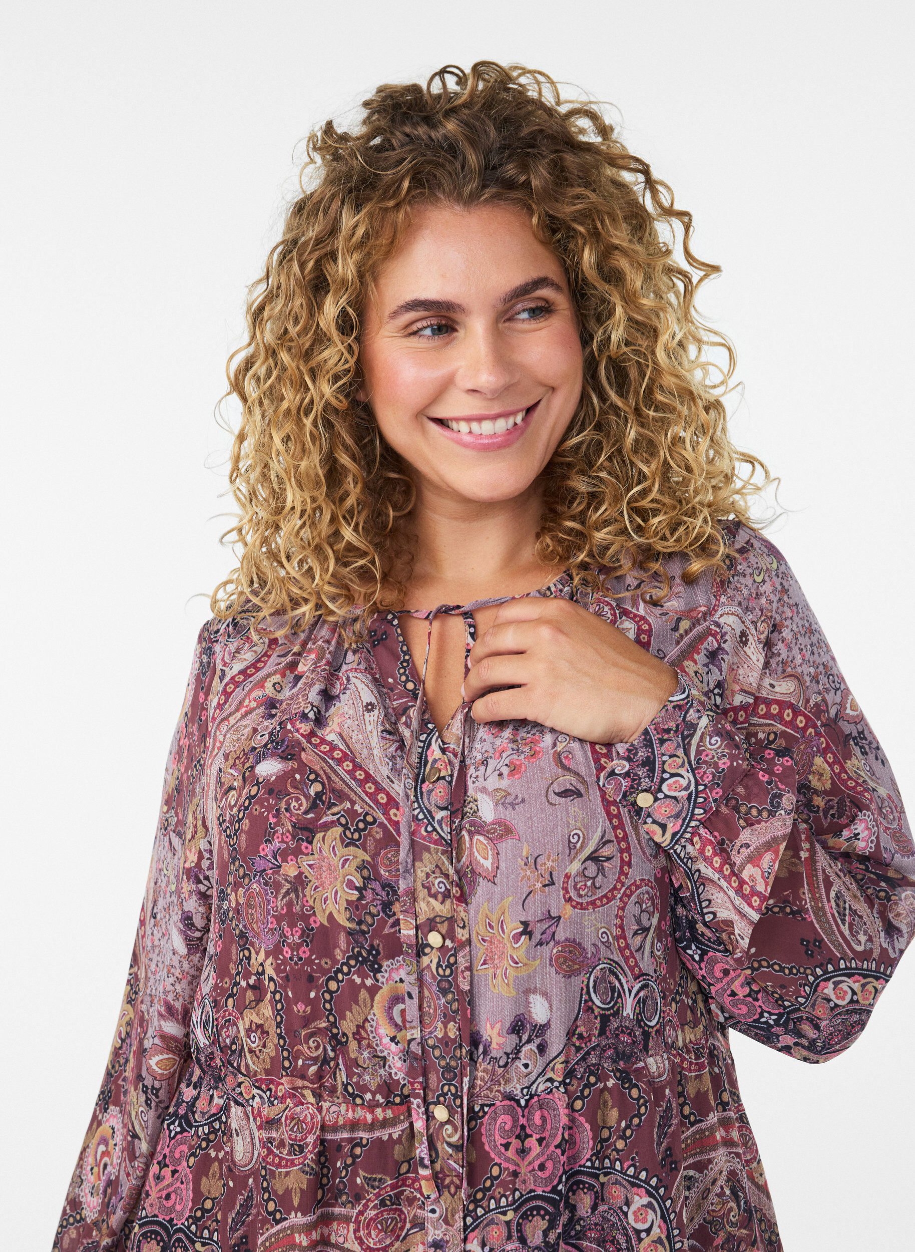 ZizzifashionMidi dress with paisley print and elastic waist, Purple, Model image number 2