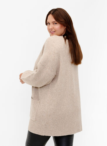 Knitted cardigan with zipper and pockets, Simply Taupe Mel., Model image number 1