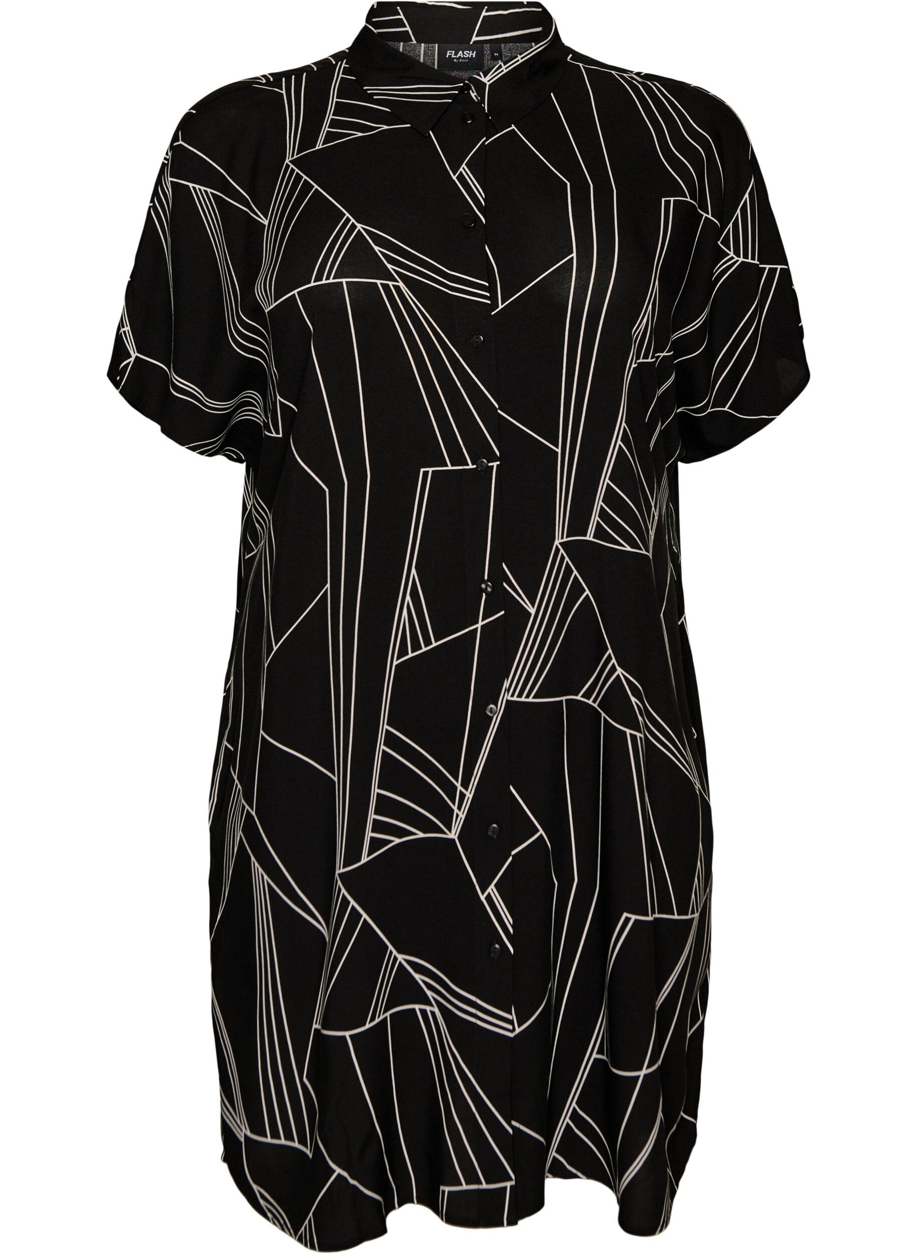 Zizzifashion Loose-fitting long shirt in viscose, Black, Packshot image number 0
