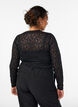 Lace blouse with round neck and slim fit, Black, Model image number 2