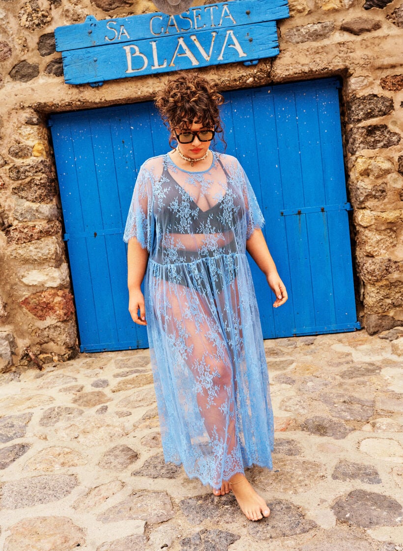 Sheer lace midi dress with short sleeves, Purple, Image image number 0