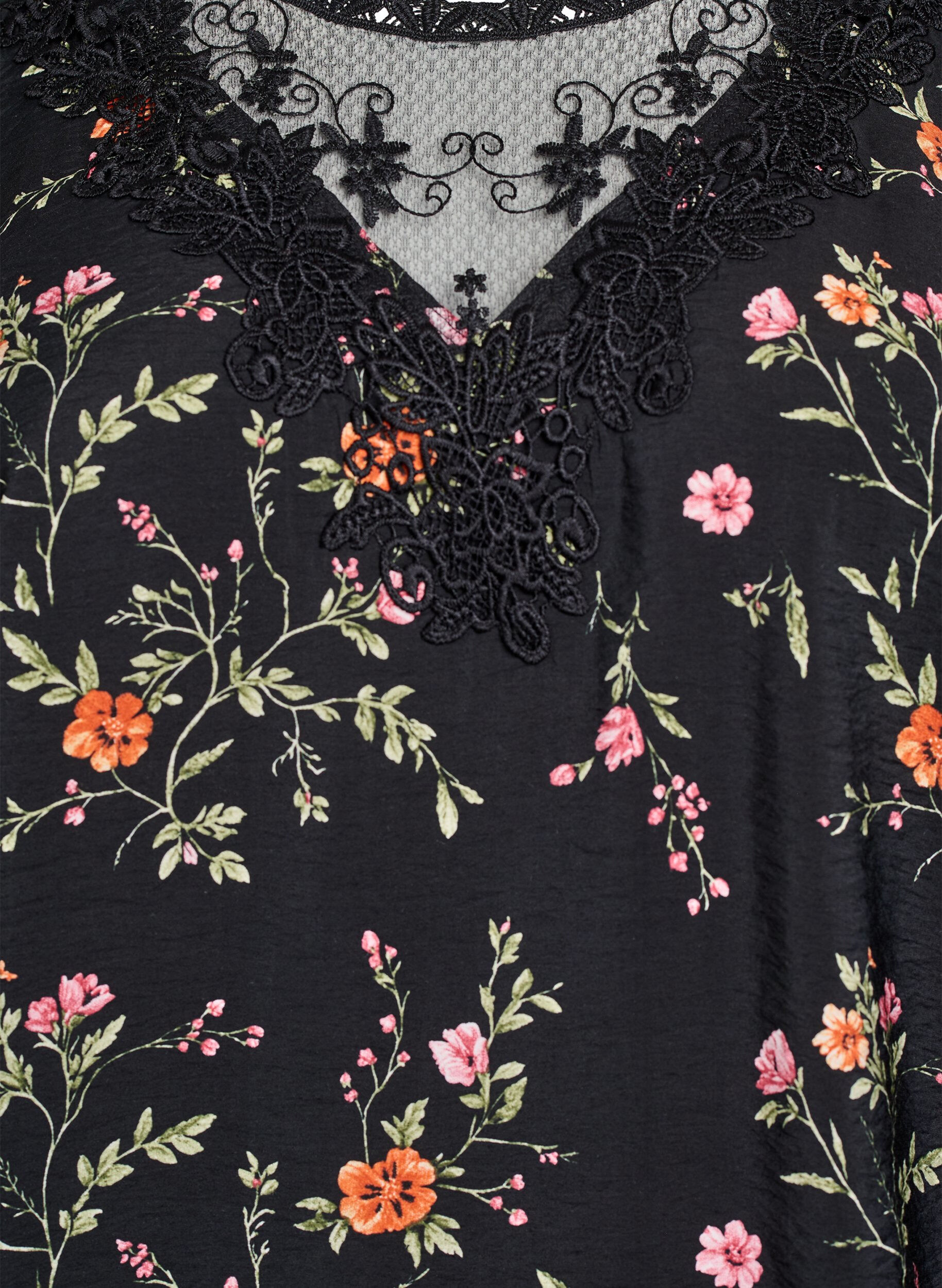 Zizzifashion Blouse with 3/4 sleeves and lace details, Black, Packshot image number 2