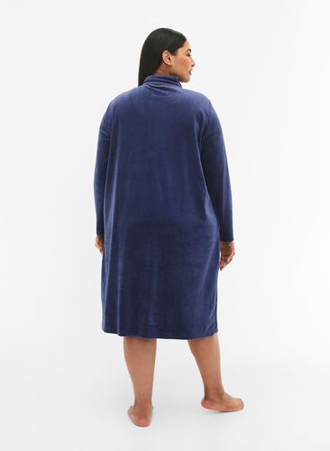 Velour bathrobe with zipper, Peacoat, Model image number 1