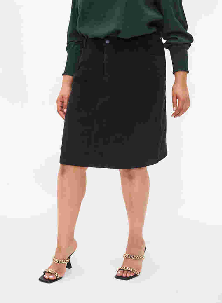 Cotton velvet skirt, Black, Model image number 2