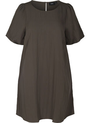 Short-sleeved viscose dress with A-line cut, Kaki, Packshot image number 0