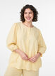Shirt blouse in linen and viscose with 3/4-sleeves, Yellow, Model image number 0