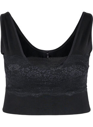 Seamless bra with lace detail, Black, Packshot image number 0