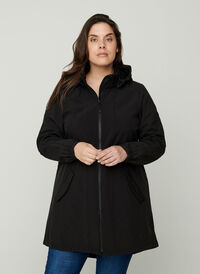 Hooded softshell jacket, Black solid, Model