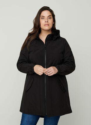 Hooded softshell jacket, Black solid, Model image number 0