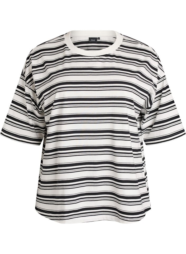 Boxy T-shirt with striped pattern, Black, Packshot image number 0