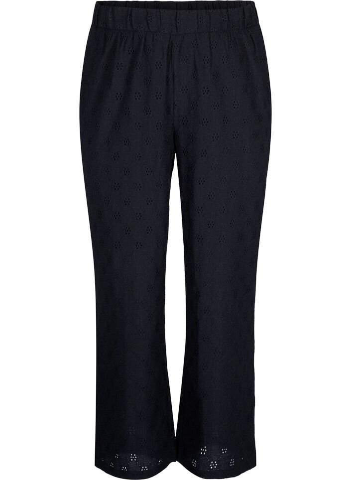 Loose trousers with hole pattern, Black, Packshot image number 0