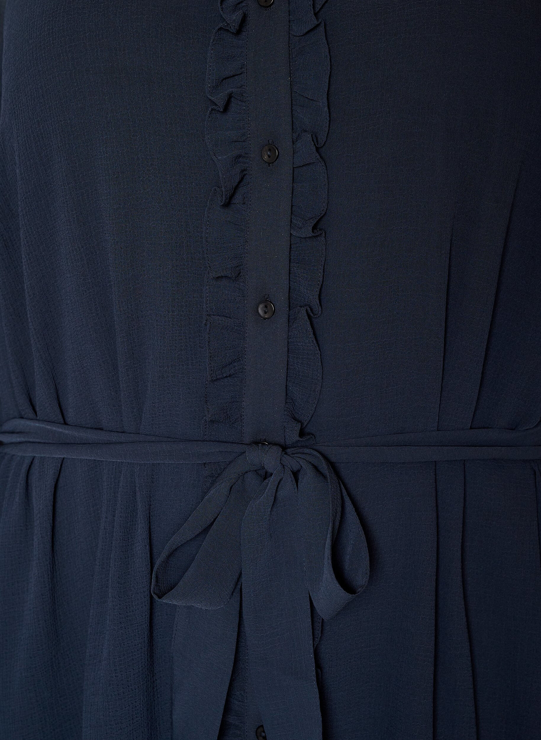 ZizzifashionShort dress with ruffle details and a tie-belt, Blue, Packshot image number 2