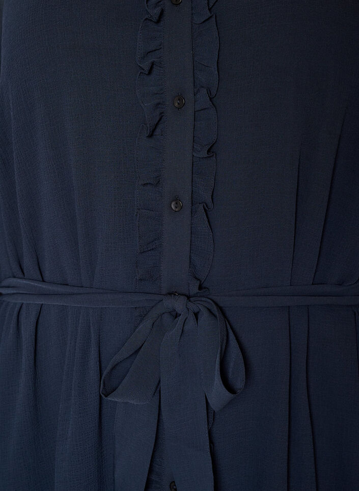 Short dress with ruffle details and a tie-belt, Blue, Packshot image number 2
