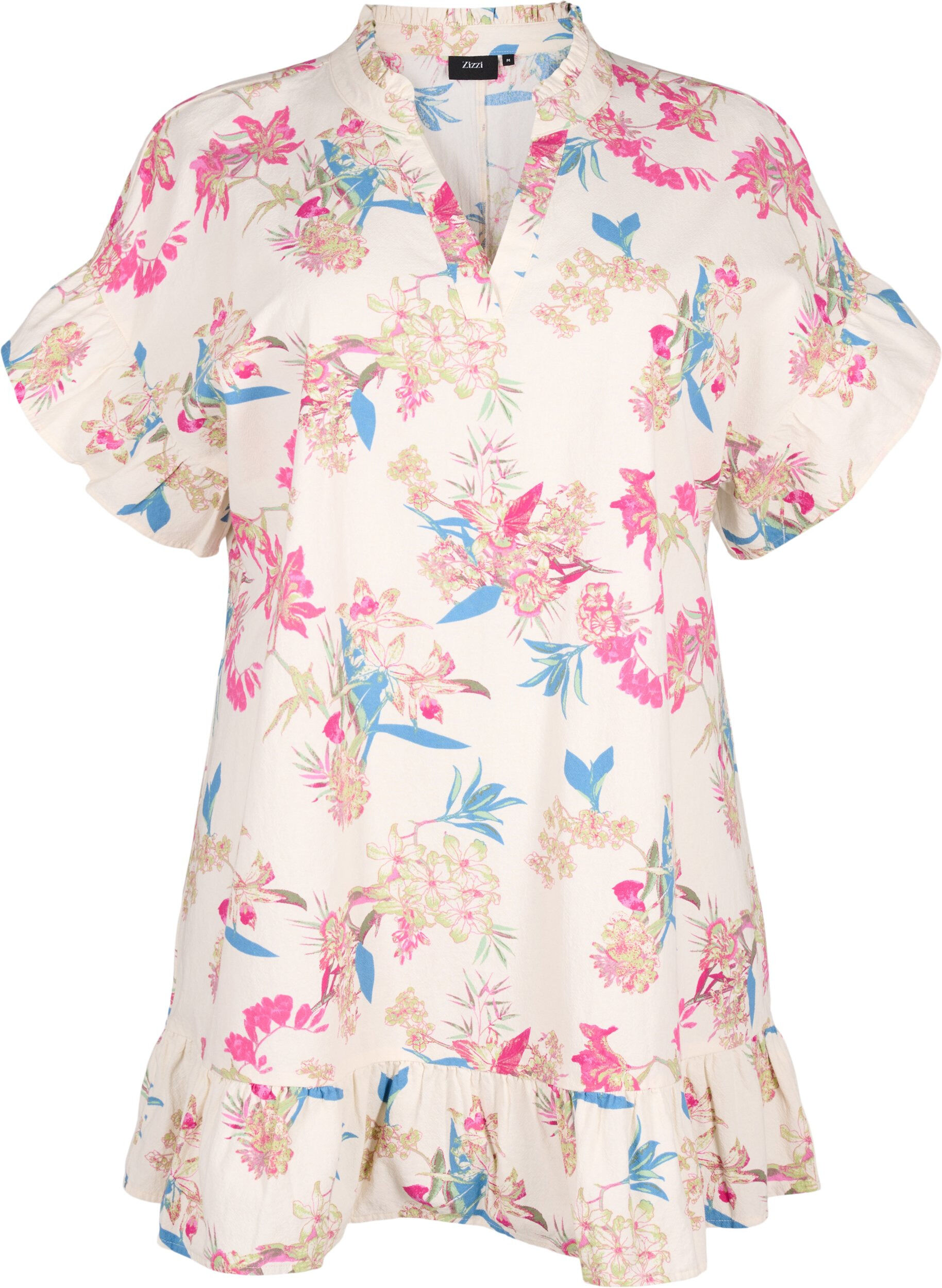 Zizzifashion Floral cotton tunic in cotton, Eggnog Flower AOP, Packshot image number 0