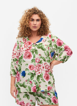 Floral shirt with 3/4 sleeves, Bright Flower, Model image number 0