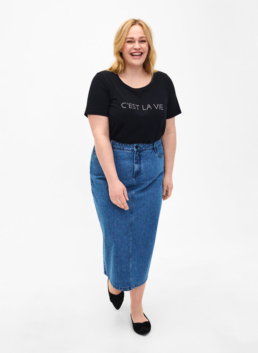 T-shirt with rhinestones, Black W. Rhinestones, Model image number 2