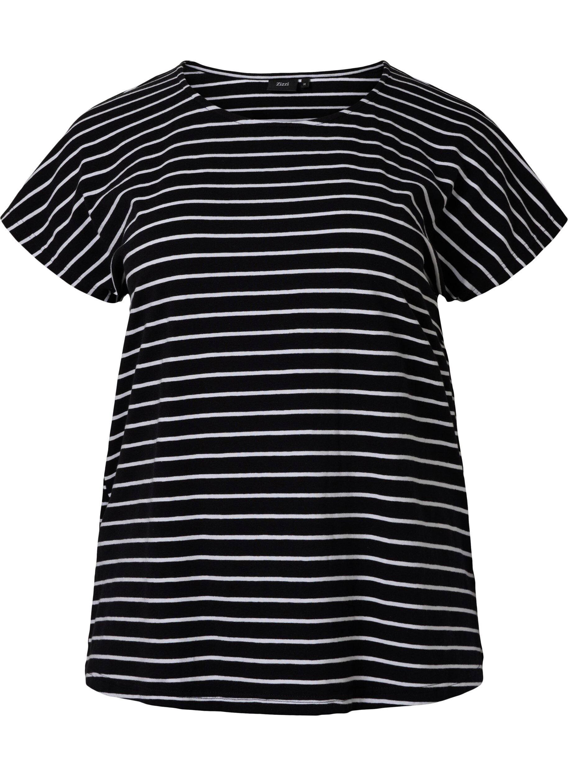 Zizzifashion Cotton t-shirt with stripes, Black W. Stripe, Packshot image number 0