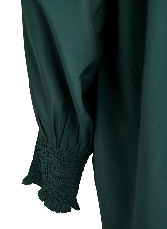Blouse with ruffle collar and ruching, Green, Packshot image number 3