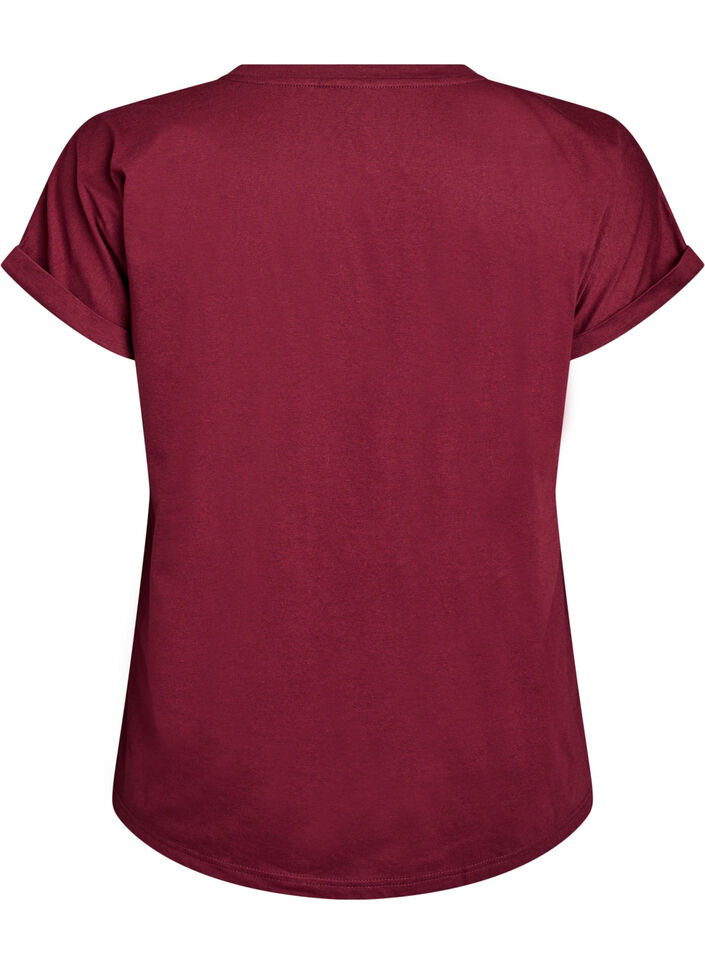 Short sleeved cotton blend t-shirt, Dark Bordeaux, Packshot image number 1