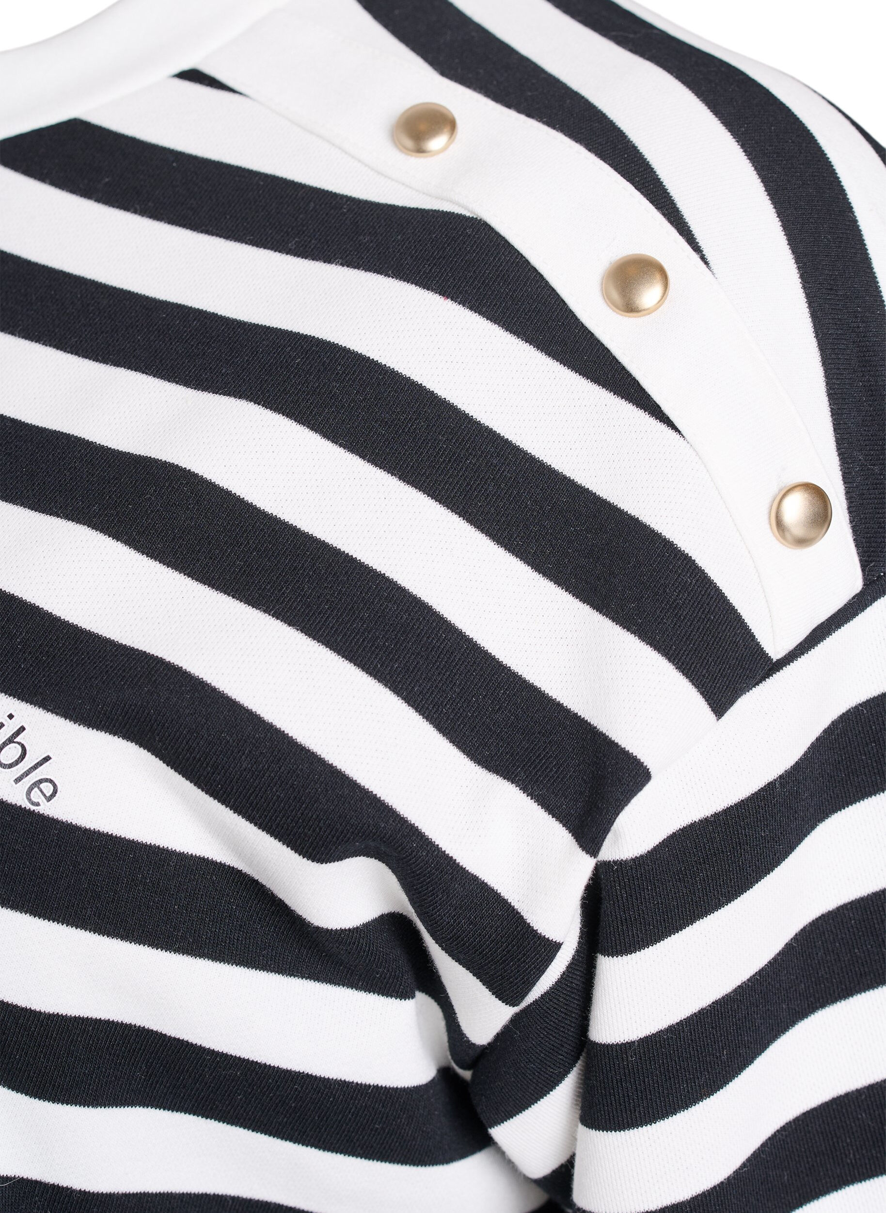 Zizzifashion Striped blouse with 3/4 sleeves and button detail, Black, Packshot image number 3