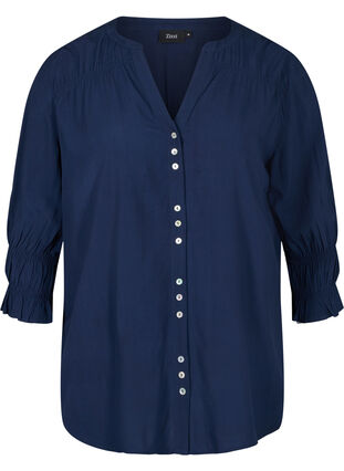 Viscose blouse with button fastening and 3/4-length sleeves, Navy Blazer, Packshot image number 0