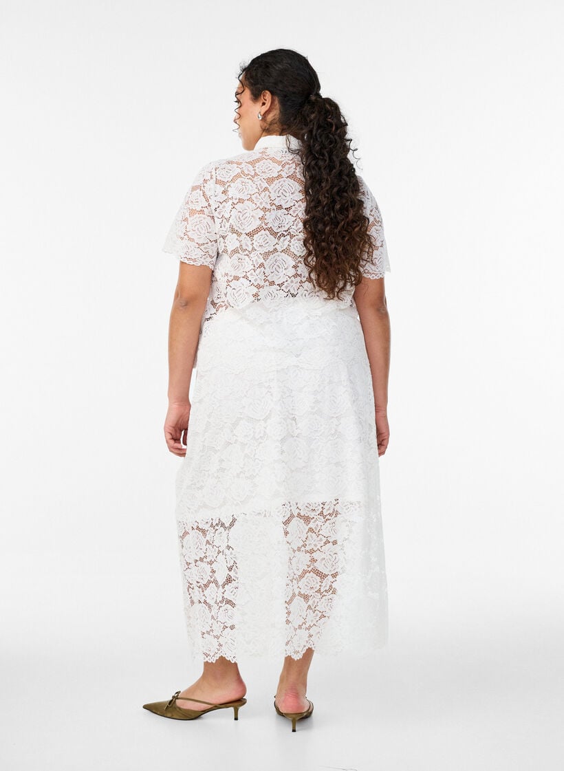 Lace midi skirt with an elasticated waist, White, Model image number 2