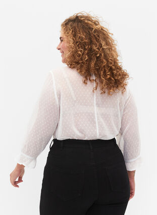 FLASH - Blouse with 3/4 sleeves and textured pattern, White, Model image number 1