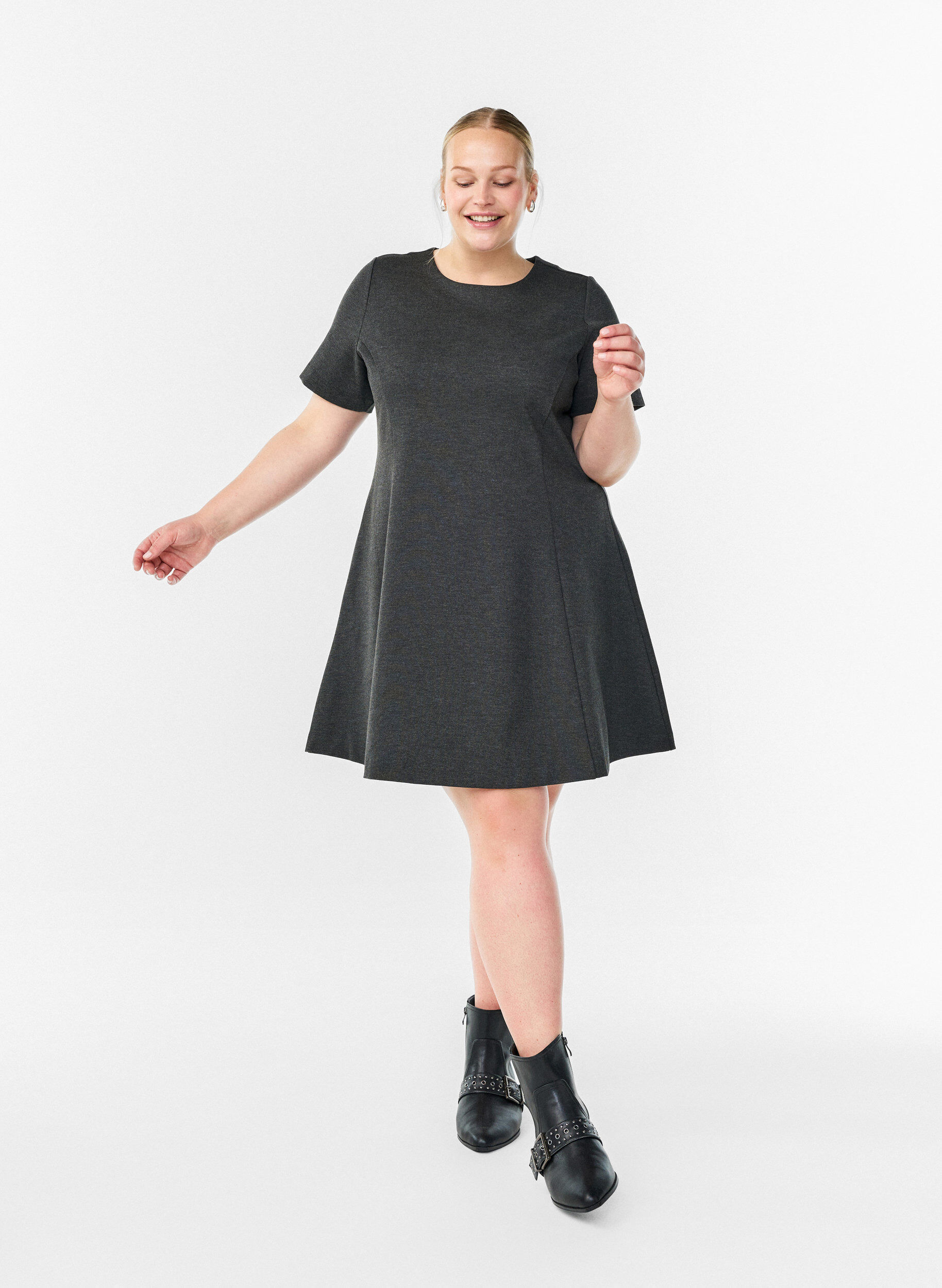 ZizzifashionShort A-line jersey dress, Dark Grey, Image image number 0