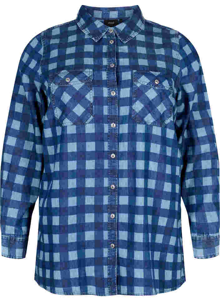 Checkered cotton shirt, Blue Check, Packshot