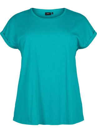 Short sleeved cotton blend t-shirt, Teal Blue, Packshot image number 0