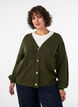 Cardigan with V-neck and ribbed texture, Green, Model image number 0