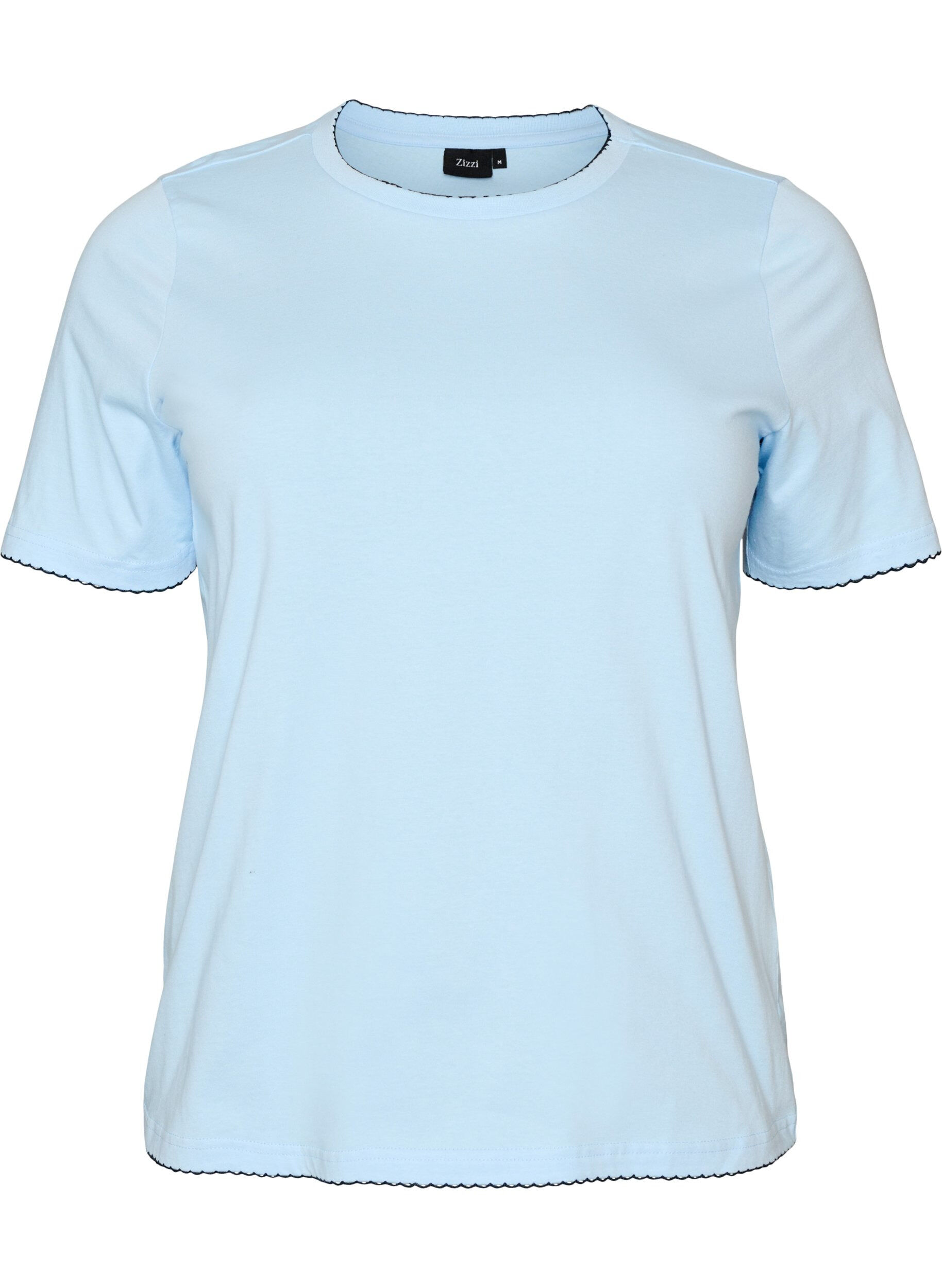 ZizzifashionCotton T-shirt with wavy contrasting edges, Light Blue, Packshot image number 0