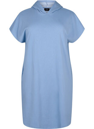 Short-sleeved jumper dress with hood, Faded Denim, Packshot image number 0