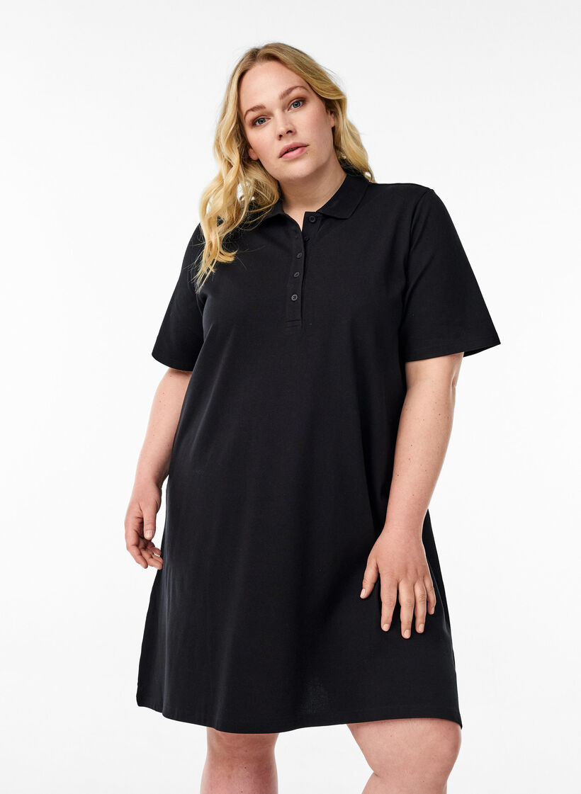 Short A-line polo dress, Black, Model image number 0