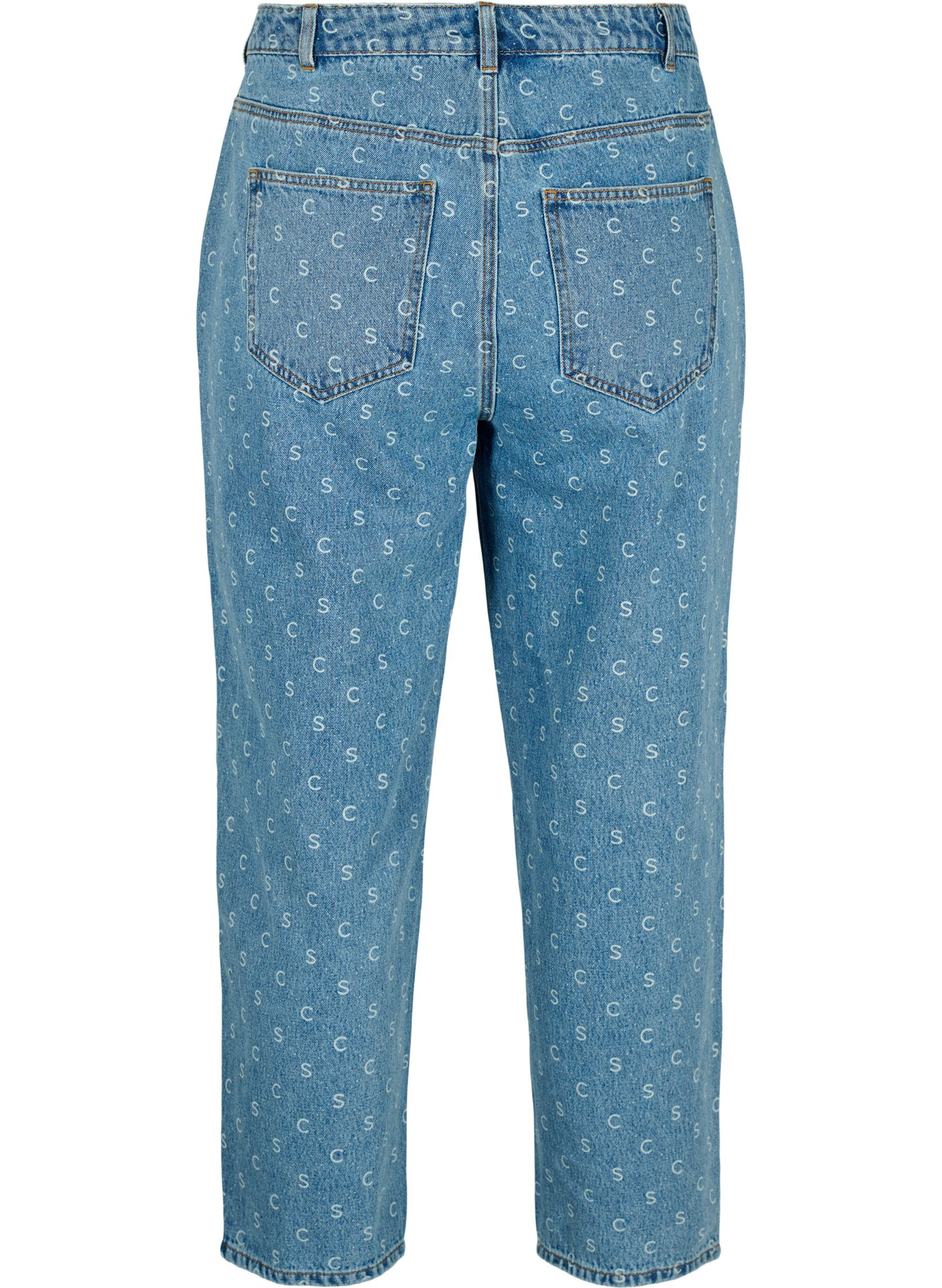 Zizzifashion Cropped jeans with print and high waist, Blue denim, Packshot image number 1