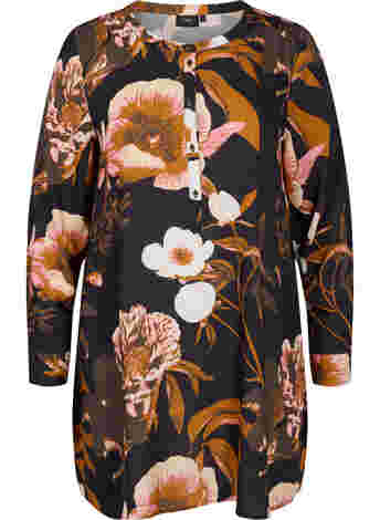 Floral tunic with long sleeves in viscose
