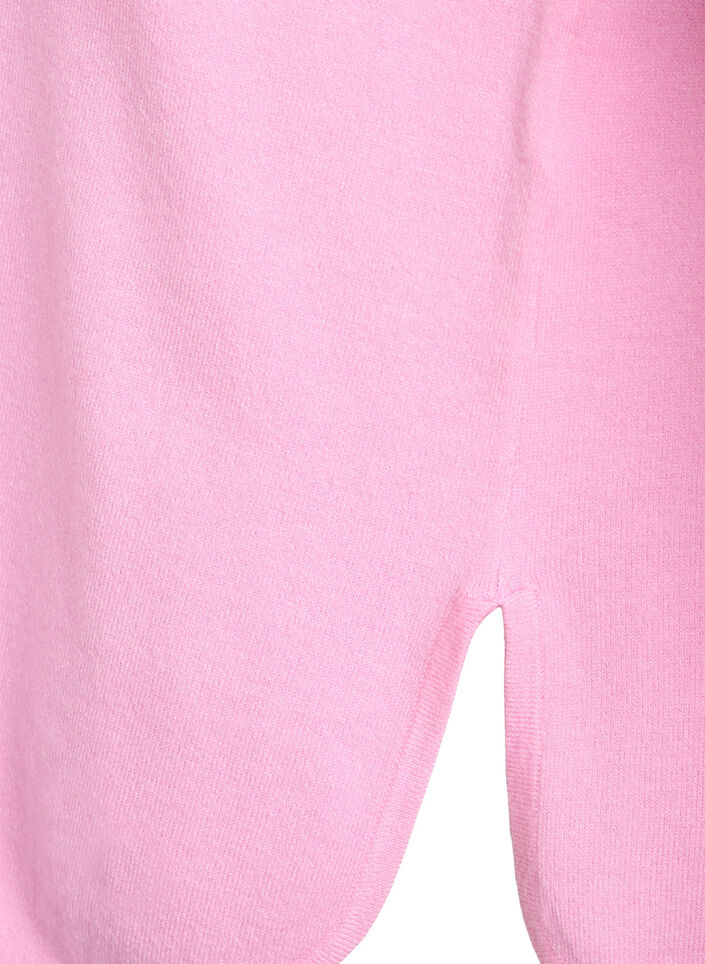 Knit blouse with round neck and knitted pattern, Pink, Packshot image number 3