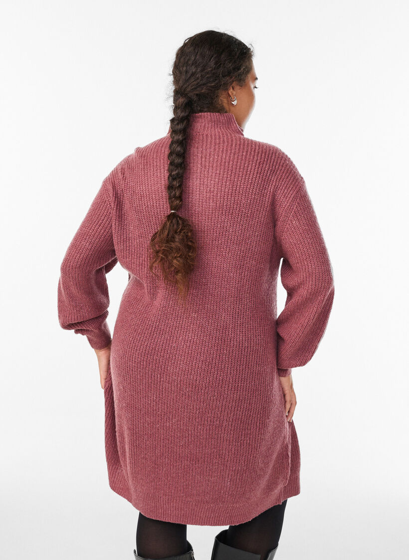 FLASH - Short knit dress with high neck, Rose, Model image number 2