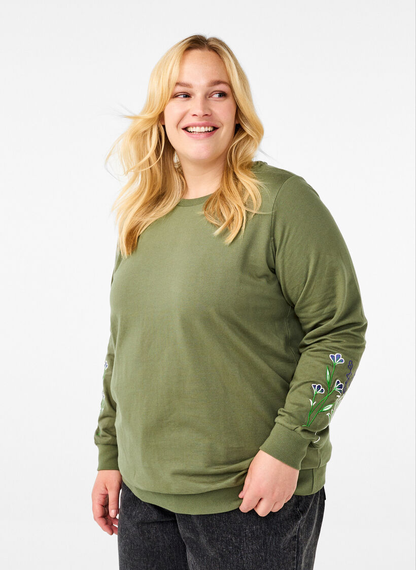 Sweatshirt with embroidered flowers, D. L. Green W. emb., Model image number 0