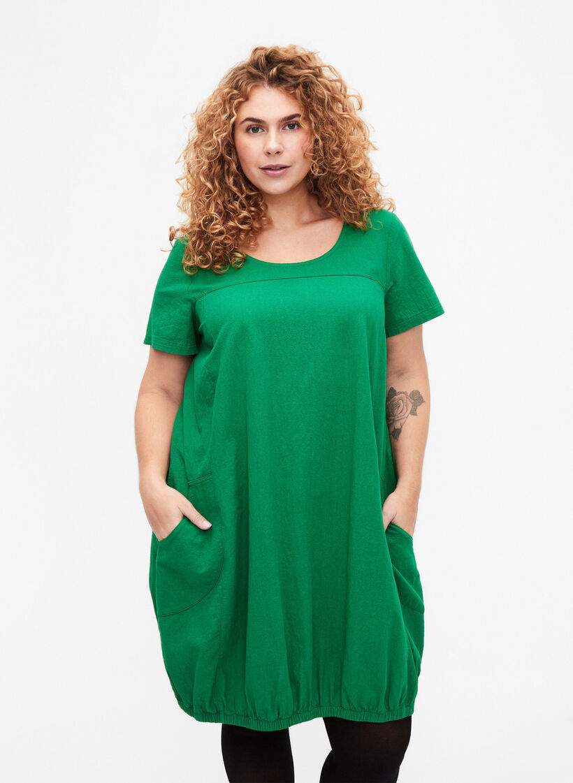 Short sleeve cotton dress, Green, Model image number 0